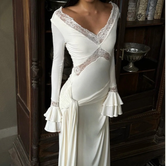 Meshki Dresses & Skirts - Meshki Cream Long Sleeve Lace Dress